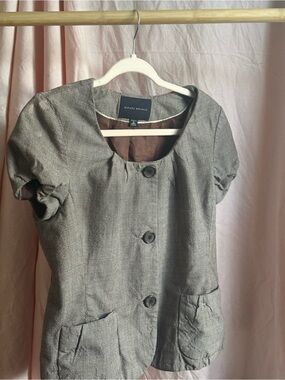 Banana Republic Short-Sleeve Espresso Textured Button Front Blouse
